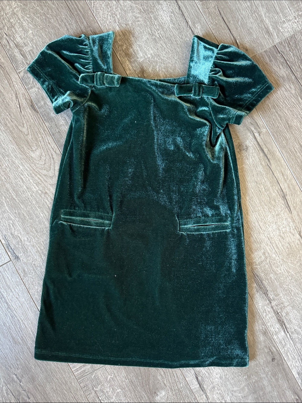 GAP Girls Deep Green Velvet Bow-Shoulder Dress
